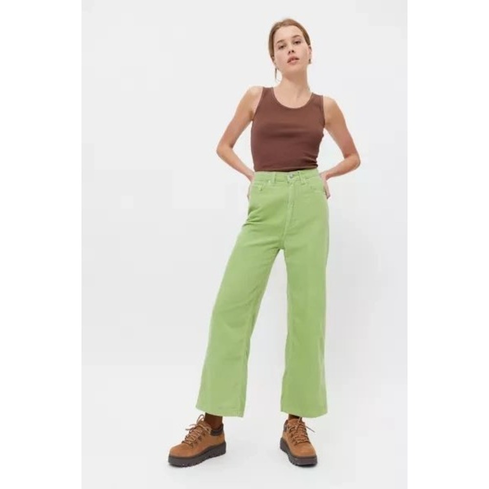BDG Urban Outfitters High & Wide Corduroy Pants Lime Green 26 Wide Leg High Rise